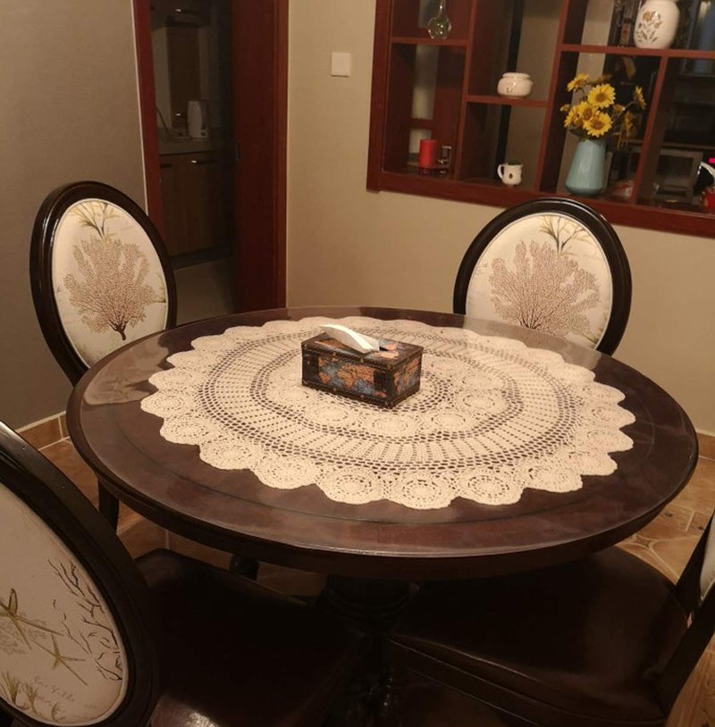 Damanni White Cotton Handmade Crochet Lace Tablecloth Doilies Table Overlay,Round,35 Inch - Image 3